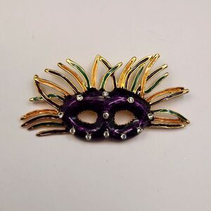 Mardi Gras purple enameled brooch, rhinestones. Gold tone back